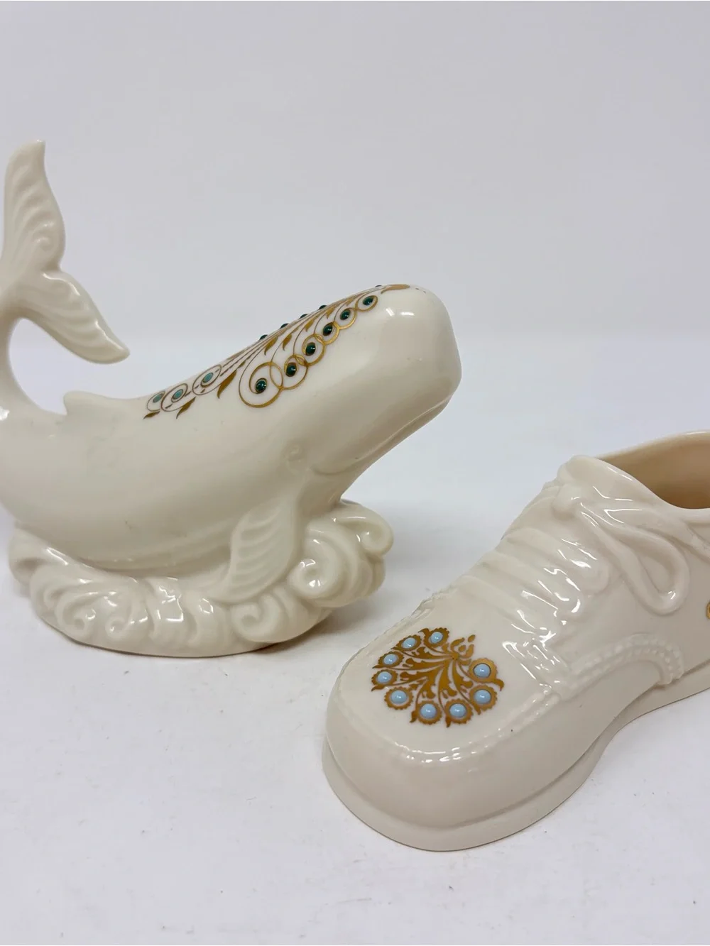 Lot of 2 Lenox China Jewels Collection Figurine 1993 Whale and 1994 Shoes USA